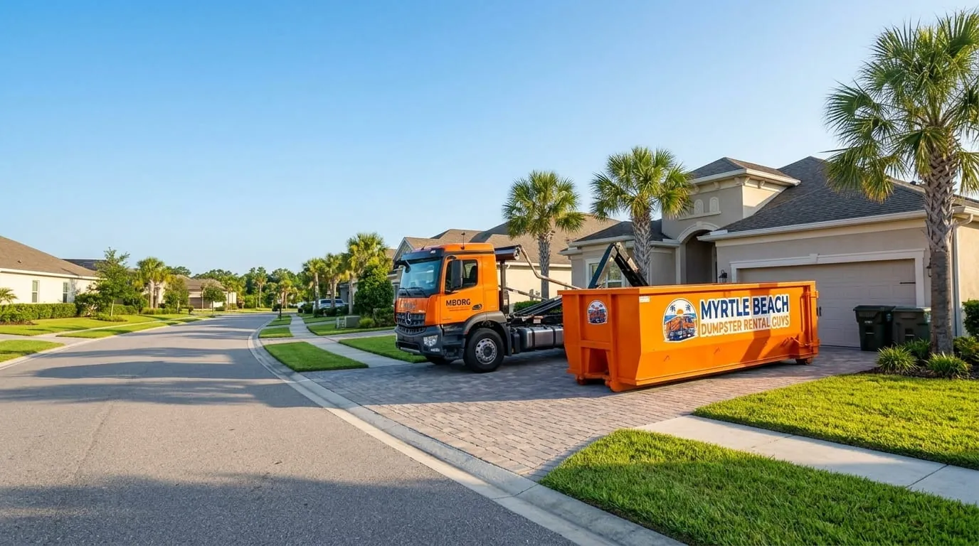 Dumpster placed on a street with permit paperwork in Myrtle Beach, SC