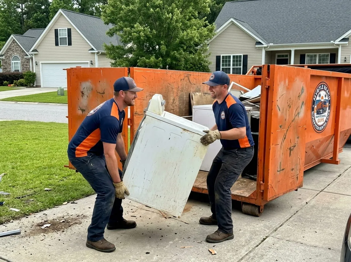 Junk removal cleanout dumpster at a Myrtle Beach home